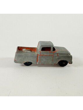 Vintage Die-Cast Metal Pickup Truck Toy Gray & Red Paint 1950s Style